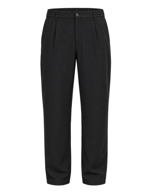 Solid Liam Elasticated Wool Pants Black – front på hvit bakgrunn